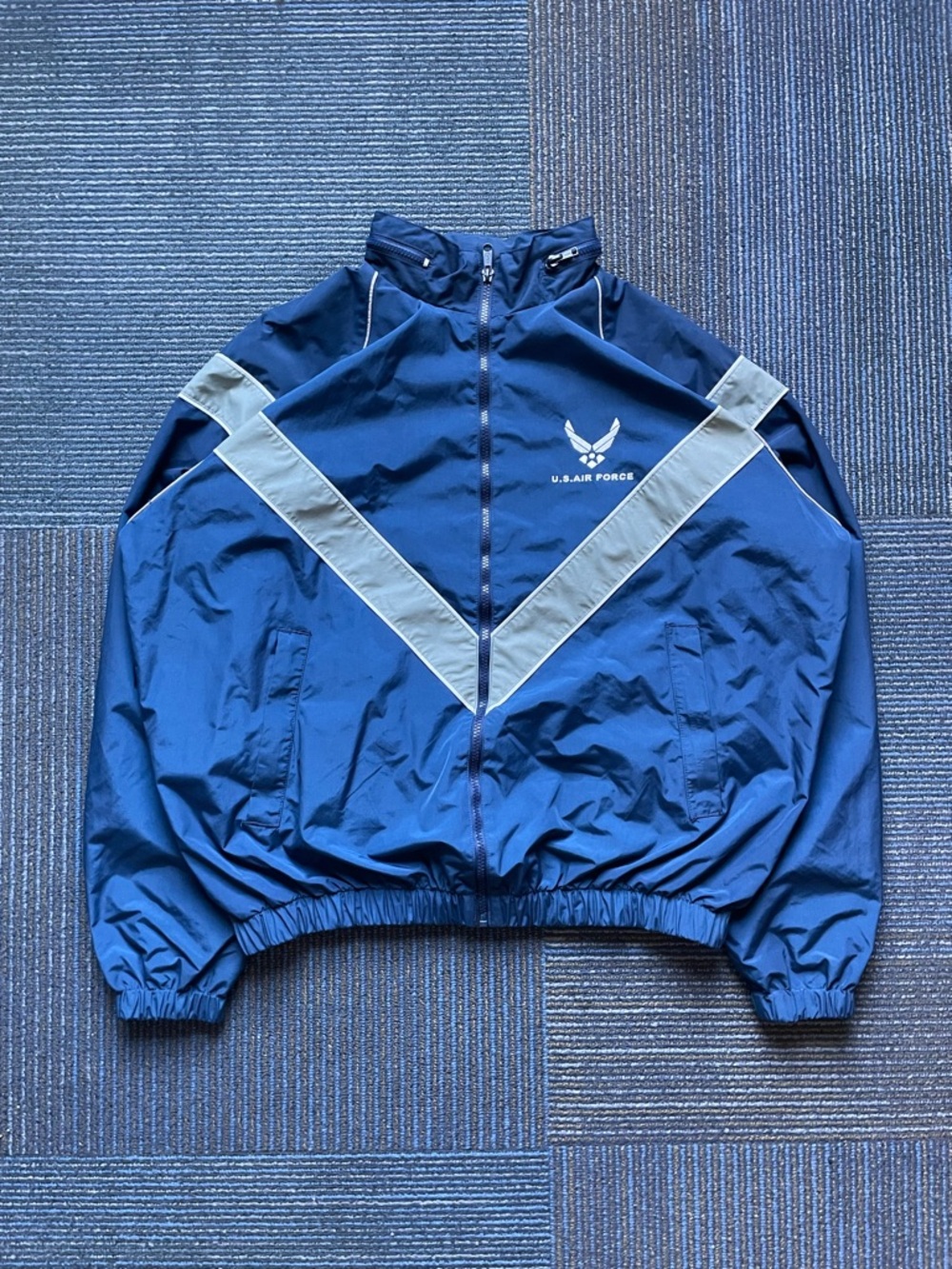 U.S. Air Force Blue Windbreaker Jacket with Reflective Chevron